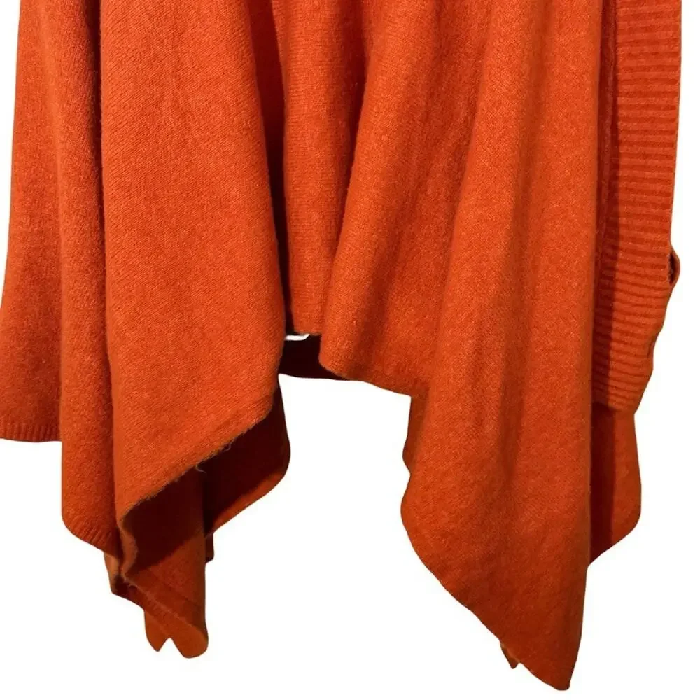 Lou & Grey Orange Turtleneck Asymmetrical Poncho Wool Blend Sweater sz One Size